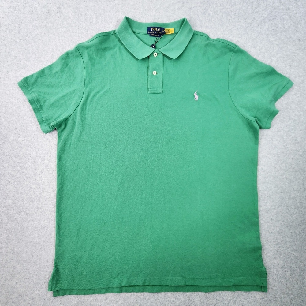Polo Ralph Lauren Shirt Mens XXL Custom Slim Fit Green Short Sleeve Purple Pony